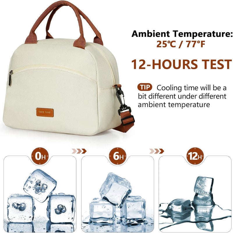 DIRGEE Insulated Lunch Bag For Women, Men Waterproof Cooler Bag Lunch Box For Women Portable Reusable Two-Tone,With Adjustable Straps Can Be Used For Work,White and Brown - Image 5